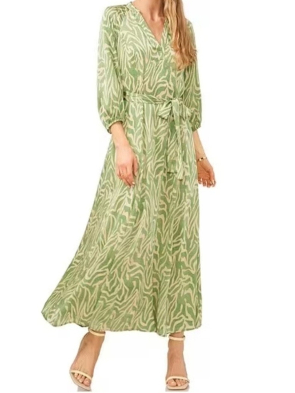Vince Camuto Sage Green Zebra-Print Maxi Dress